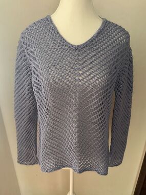 Modern Soul Women's Crochet Open Knit Purple/Blue Sweater Size Medium Layering